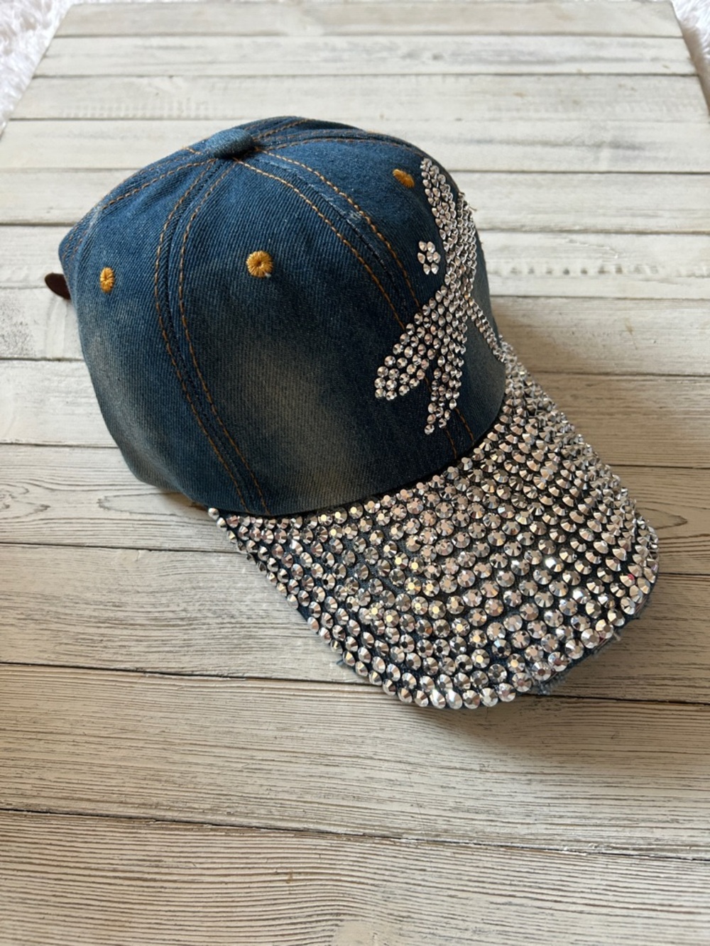 Rhinestone Dragonfly Denim Baseball Cap - Blue - Picture 2 of 6